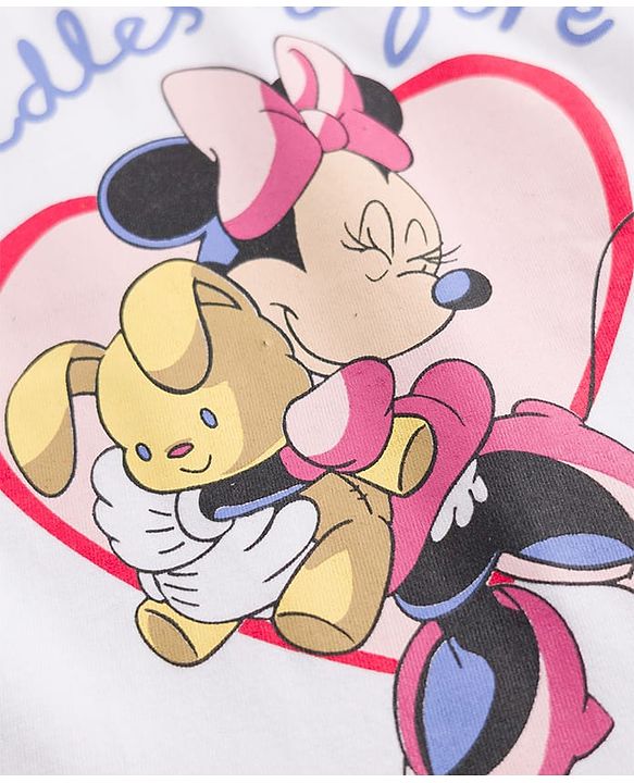 Babyhug Disney Single Jersey Knit Full Sleeves T-Shirt & Pyjama Night Suit with Minnie Mouse Graphic - White