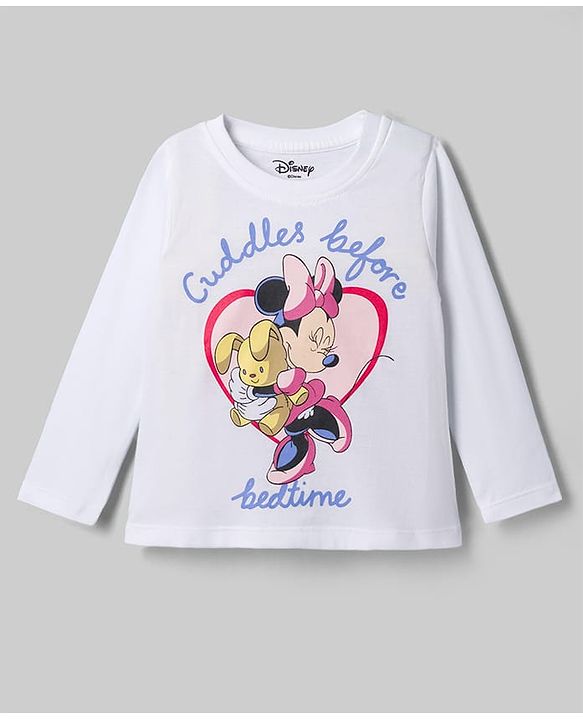Babyhug Disney Single Jersey Knit Full Sleeves T-Shirt & Pyjama Night Suit with Minnie Mouse Graphic - White