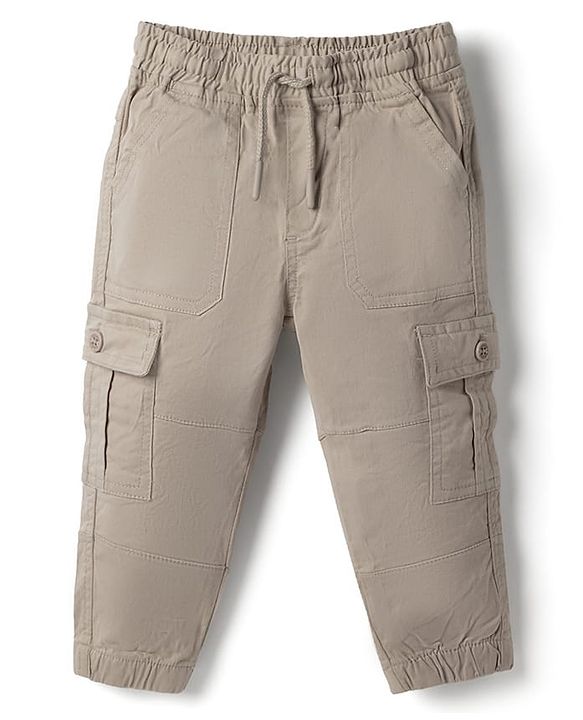 Babyhug Twill Woven Full Length Trousers with Stretch & Pockets - Beige