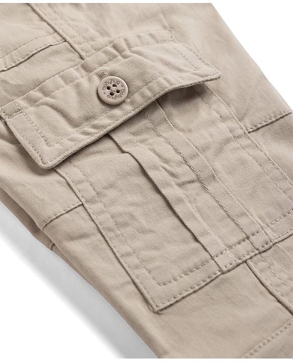 Babyhug Twill Woven Full Length Trousers with Stretch & Pockets - Beige