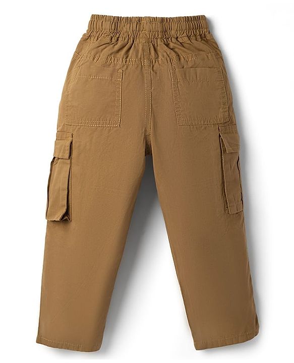 Babyhug Tussor 100% Cotton Woven Full Length Cargo Pant with Paw Print - Brown