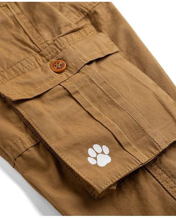 Babyhug Tussor 100% Cotton Woven Full Length Cargo Pant with Paw Print - Brown