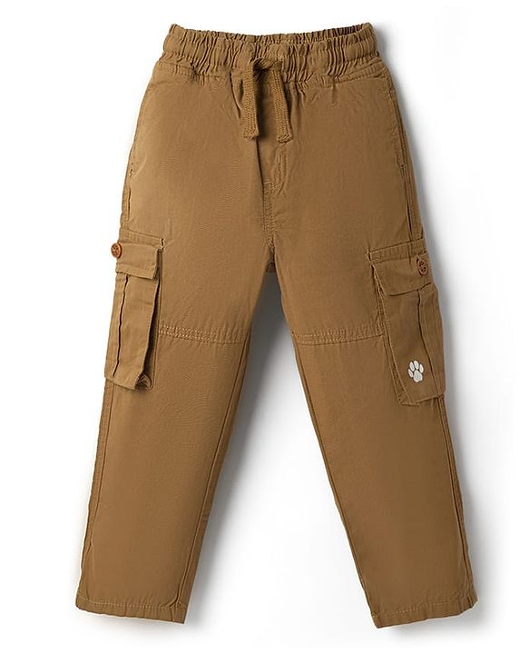 Babyhug Tussor 100% Cotton Woven Full Length Cargo Pant with Paw Print - Brown