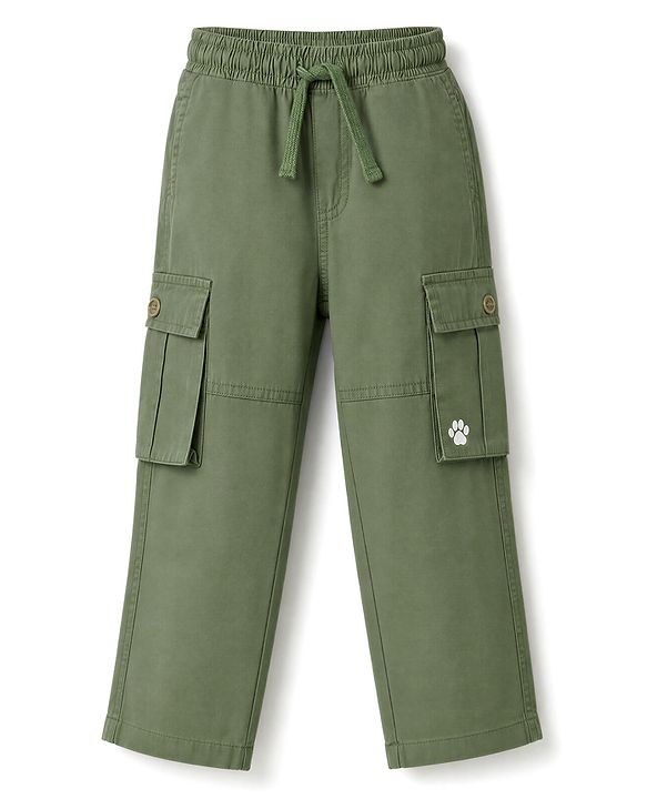 Babyhug Tussor 100% Cotton Woven Full Length Cargo Pant with Paw Print - Brown