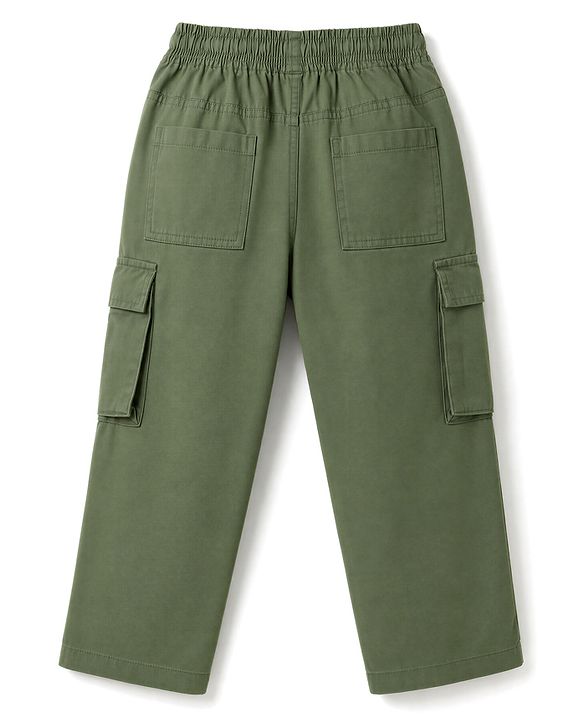 Babyhug Tussor 100% Cotton Woven Full Length Cargo Pant with Paw Print - Brown