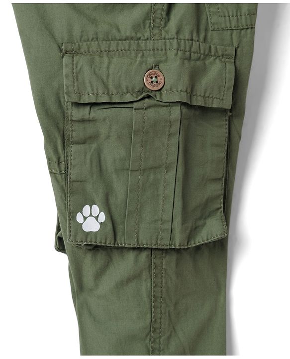 Babyhug Tussor 100% Cotton Woven Full Length Cargo Pant with Paw Print - Brown