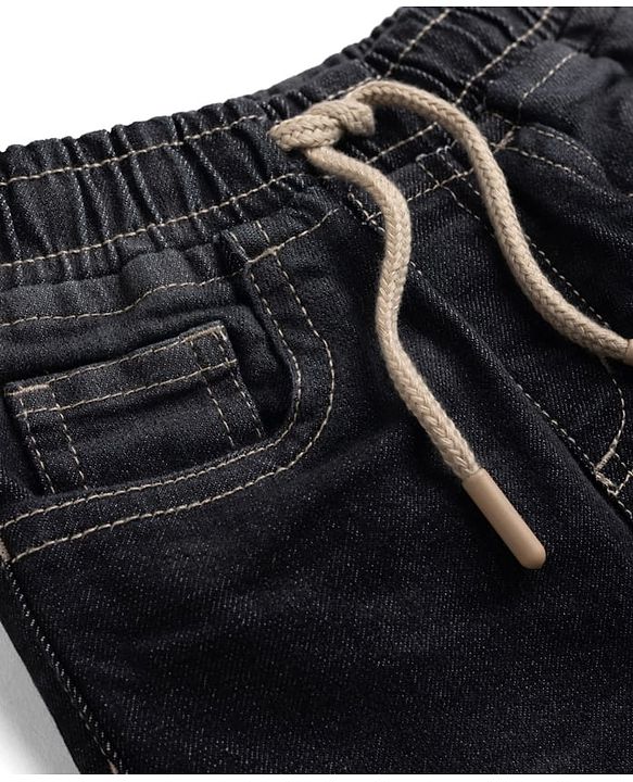 Babyhug Denim Woven Full Length Washed Joggers with Stretch - Black