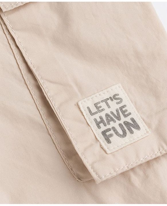 Babyhug Poplin 100% Cotton Woven Full Length Trousers with Text Patch & Cargo Pockets - Beige