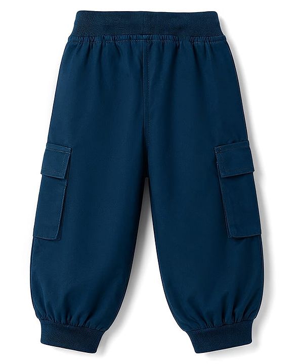 Babyhug Poplin 100% Cotton Woven Full Length Trousers with Text Patch & Cargo Pockets - Beige