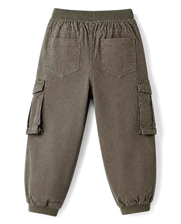 Babyhug Twill Woven Full Length Solid Color Trousers with Cargo Pockets - Olive Green