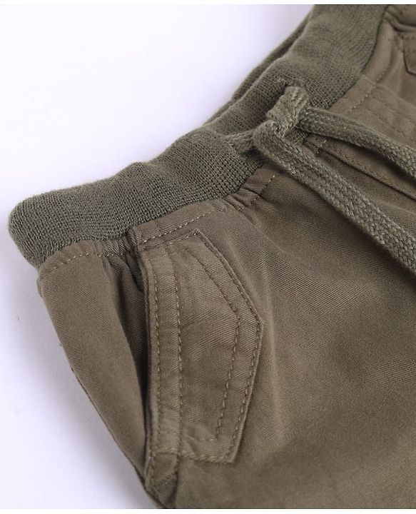 Babyhug Twill Woven Full Length Solid Color Trousers with Cargo Pockets - Olive Green