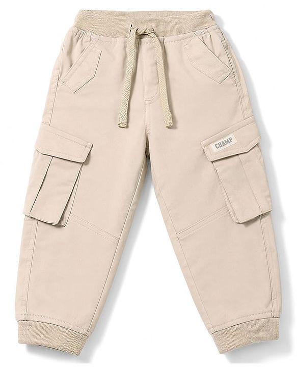 Babyhug Twill Woven Full Length Solid Color Trousers with Cargo Pockets - Olive Green
