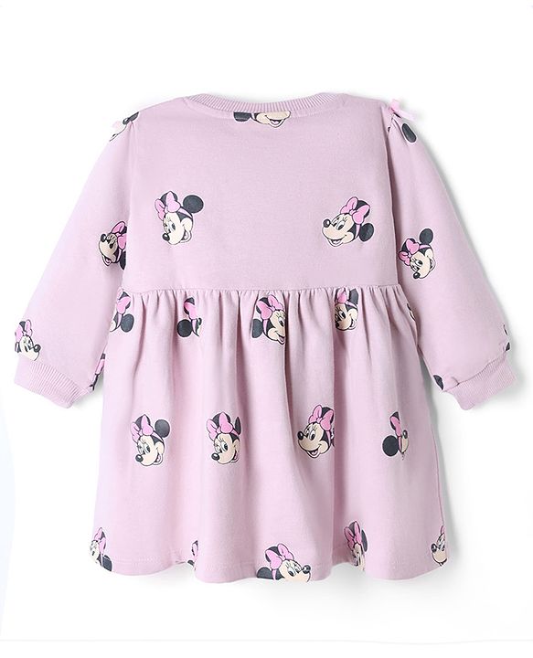 Babyhug Disney Terry Knit Full Sleeves Frock With Minnie Mouse Graphic - Pink