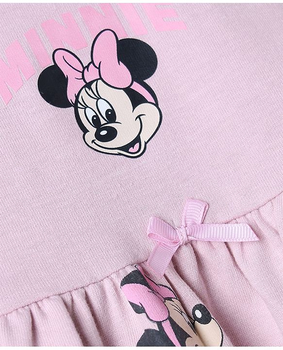 Babyhug Disney Terry Knit Full Sleeves Frock With Minnie Mouse Graphic - Pink