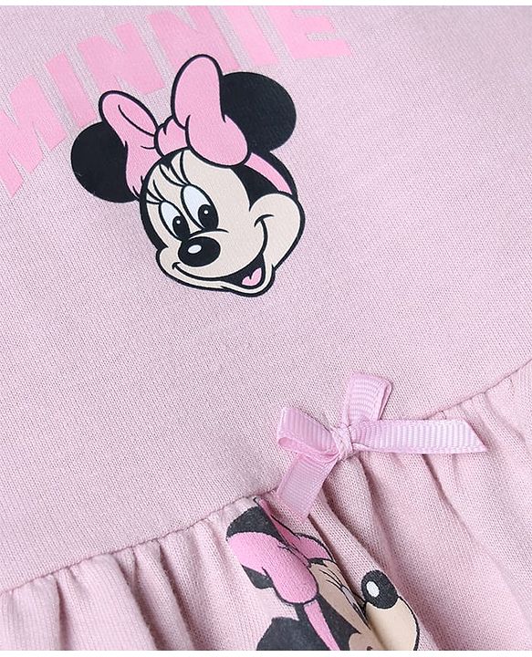 Babyhug Disney Terry Knit Full Sleeves Frock With Minnie Mouse Graphic - Pink