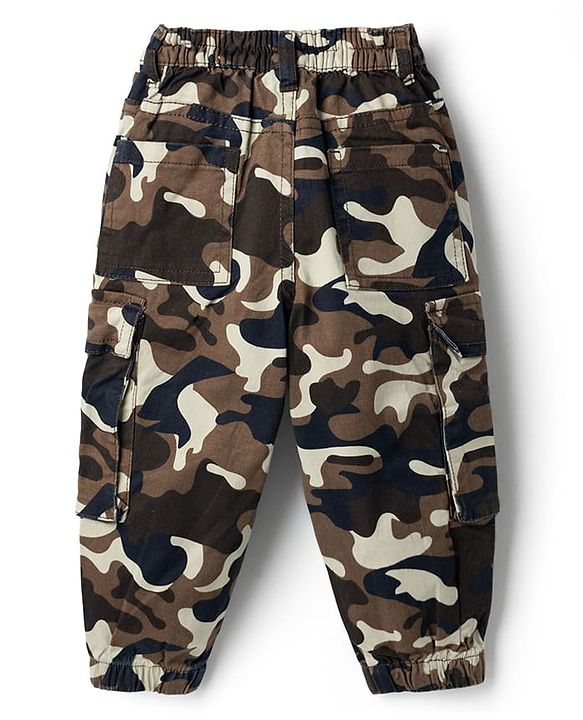 Babyhug Twill Woven Full Length Camouflage Trousers with Stretch & Pockets - Beige & Brown
