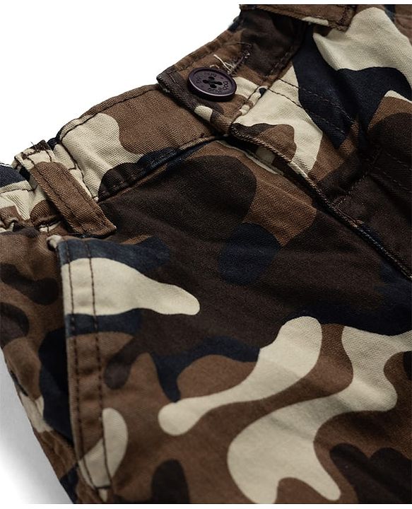 Babyhug Twill Woven Full Length Camouflage Trousers with Stretch & Pockets - Beige & Brown