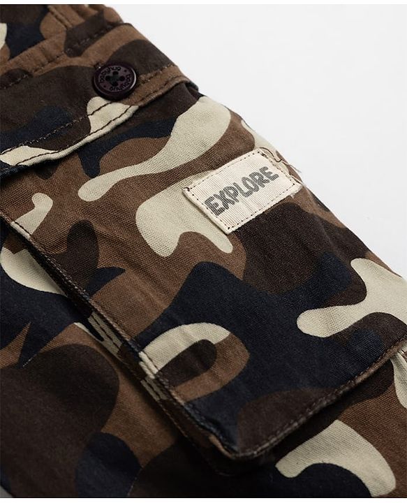 Babyhug Twill Woven Full Length Camouflage Trousers with Stretch & Pockets - Beige & Brown