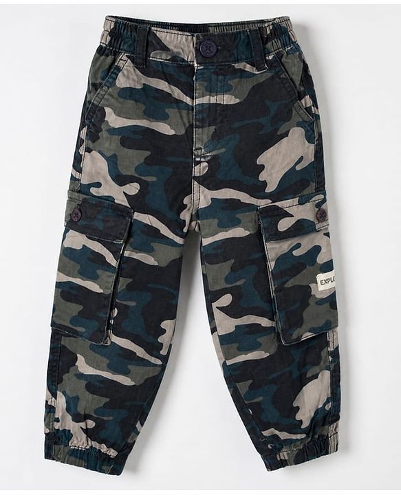 Babyhug Twill Woven Full Length Camouflage Trousers with Stretch & Pockets - Beige & Brown