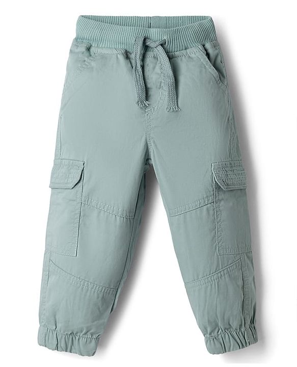 Babyhug Cotton Woven Twill Full Length Trousers with Cargo Pockets in Grey