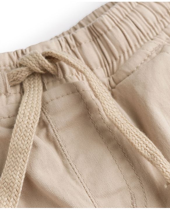 Babyhug Twill Woven Full Length Solid Color Trousers with  Cargo Pockets - Beige