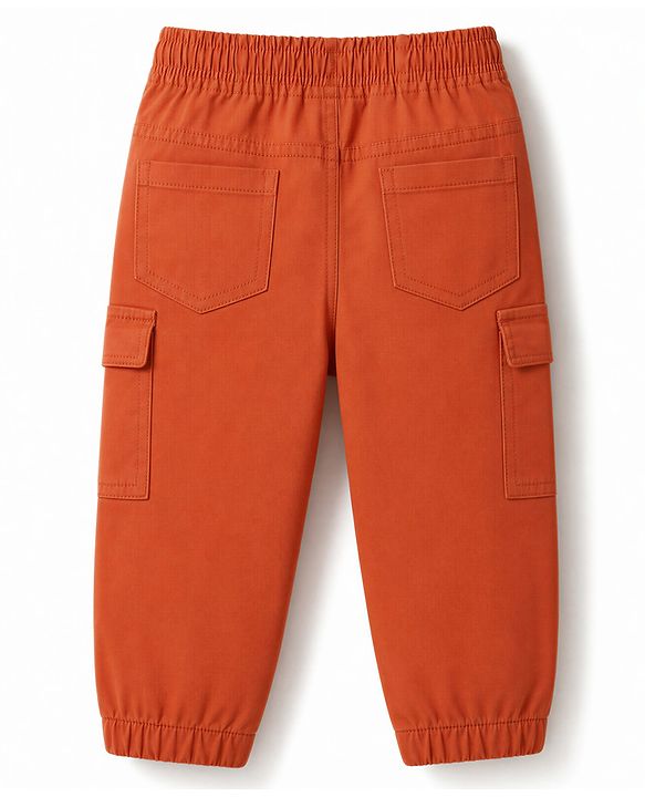 Babyhug Twill Woven Full Length Solid Color Trousers with  Cargo Pockets - Beige