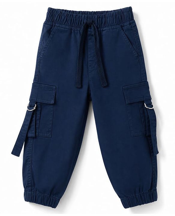 Babyhug Twill Woven Full Length Solid Color Trousers with  Cargo Pockets - Beige