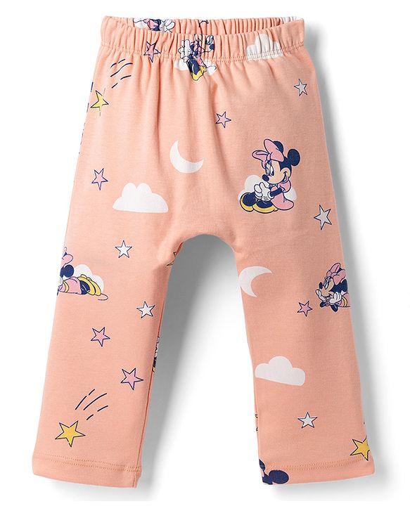 Babyhug Disney Interlock Knit Full Sleeves Onesie With Diaper Legging and Minnie Mouse Graphic - Pink