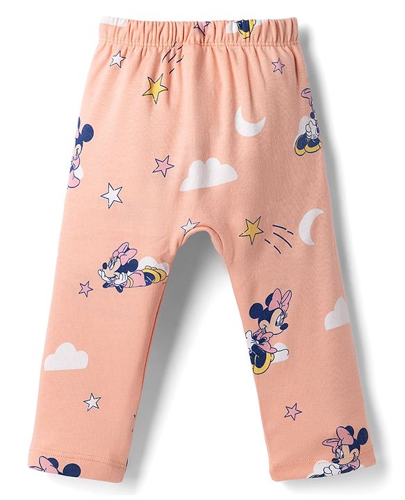 Babyhug Disney Interlock Knit Full Sleeves Onesie With Diaper Legging and Minnie Mouse Graphic - Pink