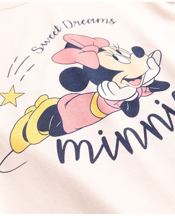 Babyhug Disney Interlock Knit Full Sleeves Onesie With Diaper Legging and Minnie Mouse Graphic - Pink