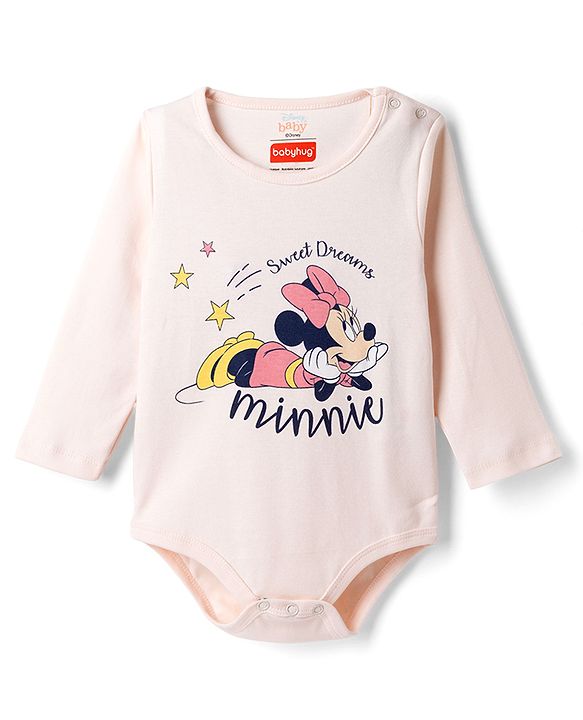 Babyhug Disney Interlock Knit Full Sleeves Onesie With Diaper Legging and Minnie Mouse Graphic - Pink