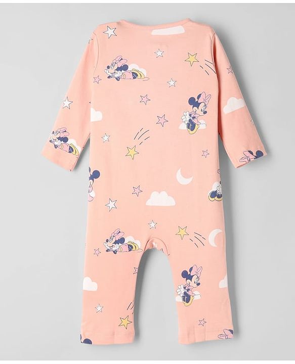 Babyhug Disney Interlock Knit Full Sleeve Rompers With Minnie Mouse Graphic Pack of 2 - Peach & Pink