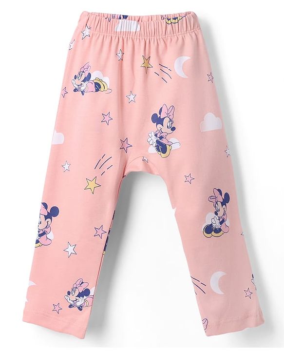 Babyhug Disney 100% Cotton Interlock Knit Full Length Diaper Leggings with Minnie Mouse Graphic Print Pack of 2 - Pink
