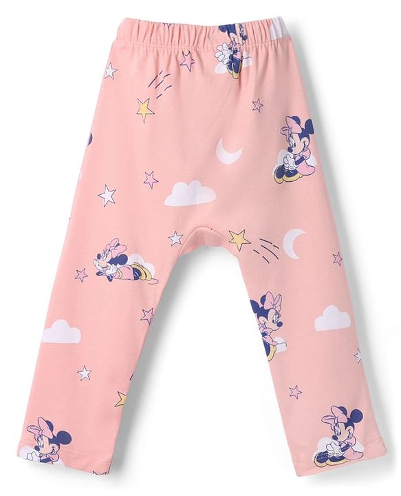 Babyhug Disney 100% Cotton Interlock Knit Full Length Diaper Leggings with Minnie Mouse Graphic Print Pack of 2 - Pink