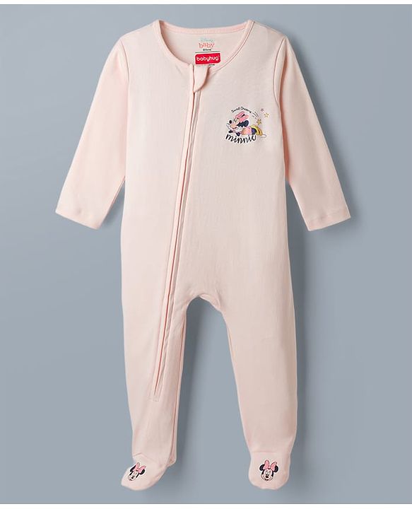 Babyhug Disney Preemie Interlock Knit Full Sleeves Sleep Suit with Minnie Mouse Print Pack of 2 - Pink