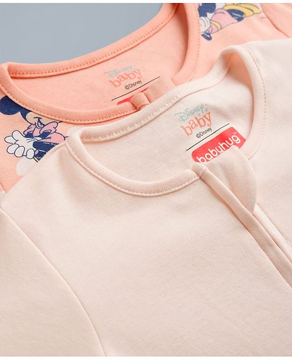 Babyhug Disney Preemie Interlock Knit Full Sleeves Sleep Suit with Minnie Mouse Print Pack of 2 - Pink