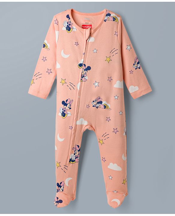 Babyhug Disney Preemie Interlock Knit Full Sleeves Sleep Suit with Minnie Mouse Print Pack of 2 - Pink