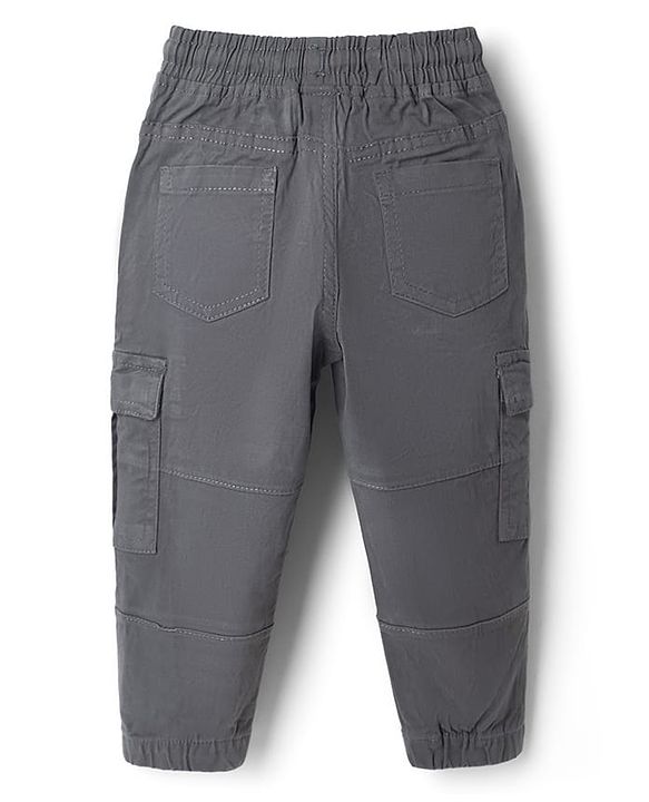 Babyhug Twill Woven Full Length Trousers with Stretch & Pockets - Grey