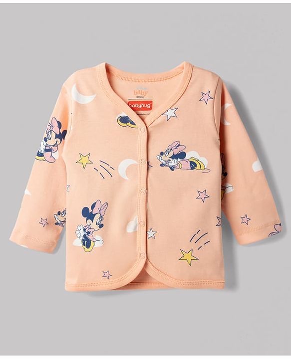 Babyhug Disney Interlock Knit Full Sleeves Jhablas with Minnie Mouse Graphics Pack of 2 - Peach & Cream
