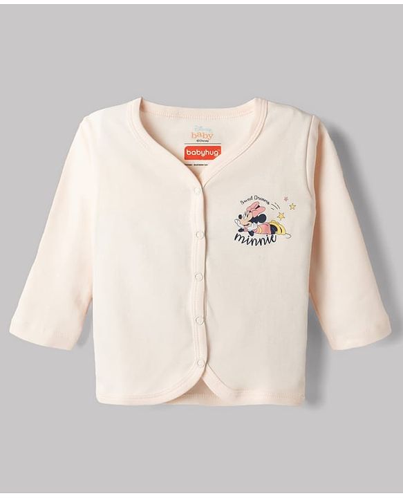 Babyhug Disney Interlock Knit Full Sleeves Jhablas with Minnie Mouse Graphics Pack of 2 - Peach & Cream