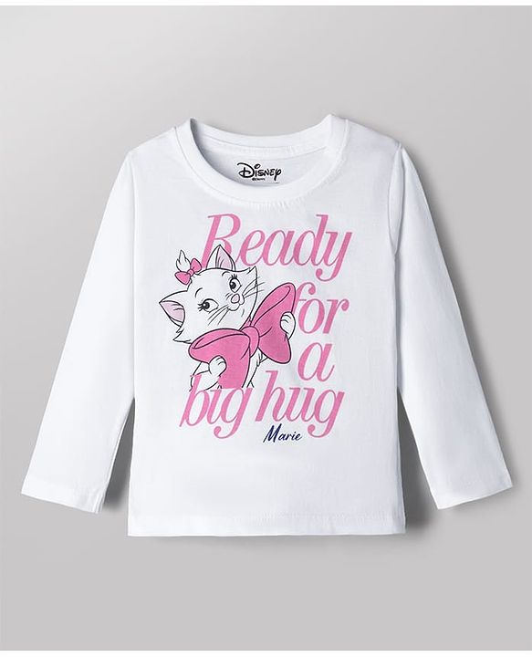 Babyhug Disney Single Jersey Knit Full Sleeves T-Shirt & Pyjama Night Suit with Marie Graphic - White