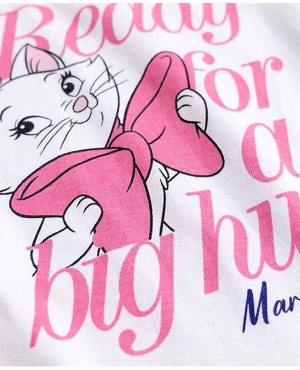 Babyhug Disney Single Jersey Knit Full Sleeves T-Shirt & Pyjama Night Suit with Marie Graphic - White