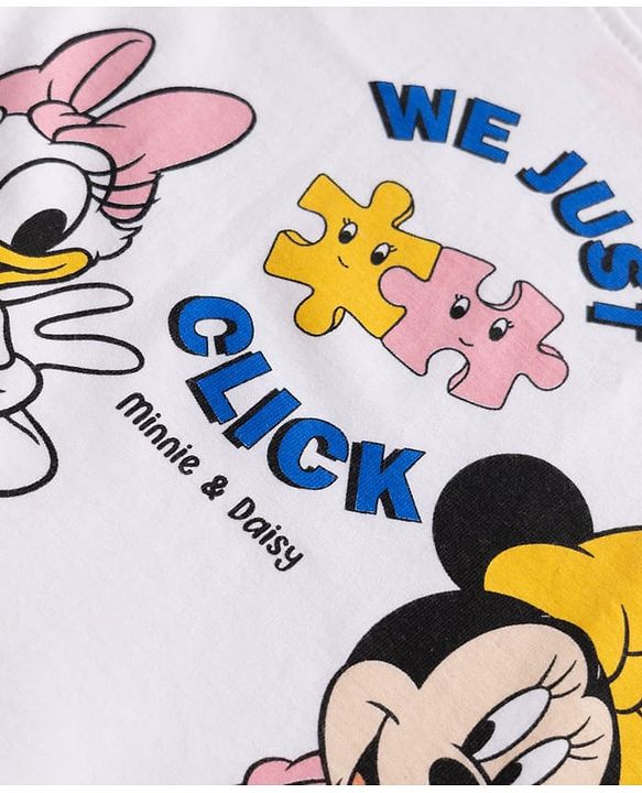 Babyhug Single Jersey Knit Full Sleeves T-Shirt & Pyjama Night Suit with Minnie & Daisy Print - White