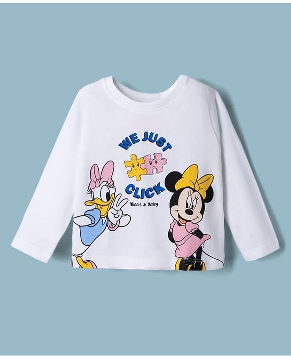 Babyhug Single Jersey Knit Full Sleeves T-Shirt & Pyjama Night Suit with Minnie & Daisy Print - White