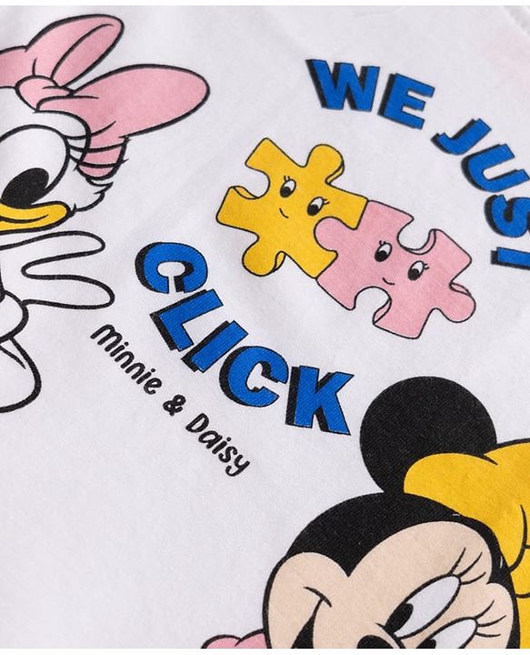 Babyhug Single Jersey Knit Full Sleeves T-Shirt & Pyjama Night Suit with Minnie & Daisy Print - White
