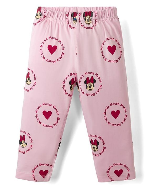 Babyhug Disney Single Jersey Knit Full Sleeves T-Shirt & Pyjama Night Suit with Minnie Mouse Print - Pink