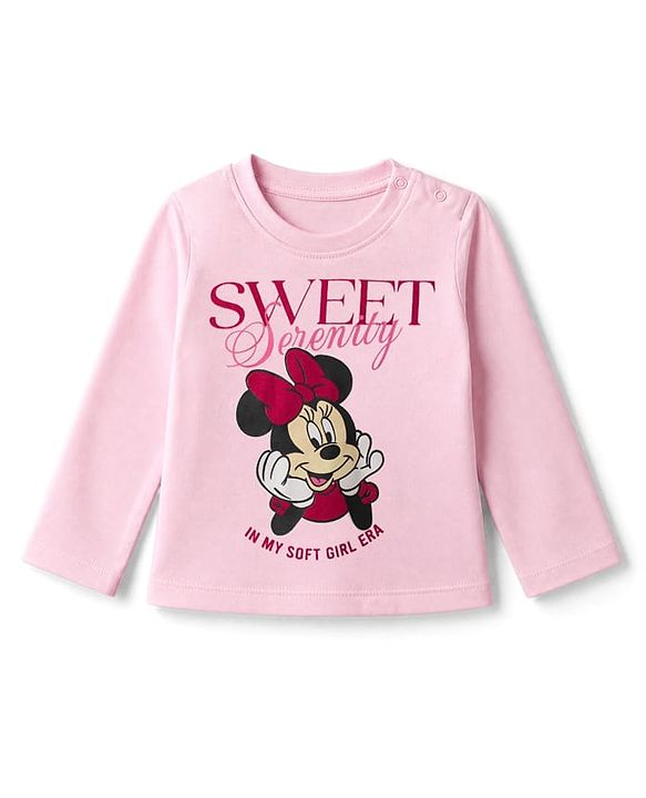 Babyhug Disney Single Jersey Knit Full Sleeves T-Shirt & Pyjama Night Suit with Minnie Mouse Print - Pink