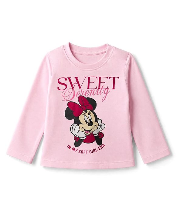 Babyhug Disney Single Jersey Knit Full Sleeves T-Shirt & Pyjama Night Suit with Minnie Mouse Print - Pink