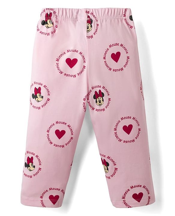 Babyhug Disney Single Jersey Knit Full Sleeves T-Shirt & Pyjama Night Suit with Minnie Mouse Print - Pink