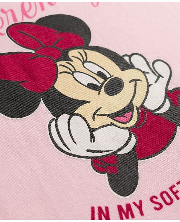 Babyhug Disney Single Jersey Knit Full Sleeves T-Shirt & Pyjama Night Suit with Minnie Mouse Print - Pink